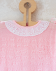 Pink knit with lace collar and bows on shoulders | Spanish deadstock | 12-18 months