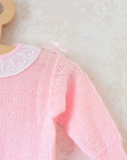 Pink knit with lace collar and bows on shoulders | Spanish deadstock | 12-18 months
