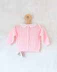 Pink knit with lace collar and bows on shoulders | Spanish deadstock | 12-18 months