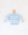 קרדיגן בתכלת ולבן עם לבבות | 12-18 חודשים