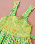 Green floral dress with ruffles and flower embroidery | 11-12 years