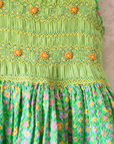 Green floral dress with ruffles and flower embroidery | 11-12 years