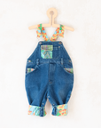 Denim overalls with colorful patches | 9-12 months