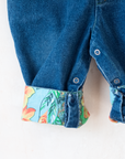 Denim overalls with colorful patches | 9-12 months