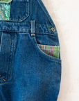 Denim overalls with colorful patches | 9-12 months