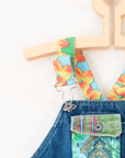 Denim overalls with colorful patches | 9-12 months