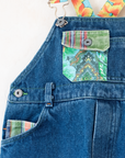 Denim overalls with colorful patches | 9-12 months