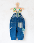 Denim overalls with colorful patches | 9-12 months