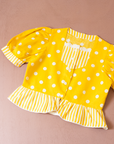 חולצת בטן צהובה עם פסים ונקודות | 10-11 שנים