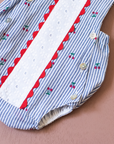 Striped, lace and cherry romper | 6-9 months