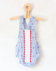 Striped, lace and cherry romper | 6-9 months