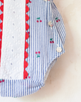 Striped, lace and cherry romper | 6-9 months