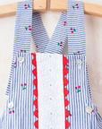 Striped, lace and cherry romper | 6-9 months