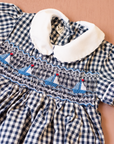 Plaid overall with embroidered sailboats | 3-6 months