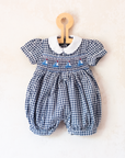 Plaid overall with embroidered sailboats | 3-6 months
