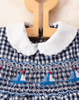 Plaid overall with embroidered sailboats | 3-6 months