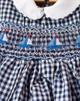 Plaid overall with embroidered sailboats | 3-6 months
