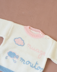 White sweater in French with cloud and sheep | 3-6 months