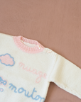 White sweater in French with cloud and sheep | 3-6 months
