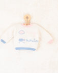 White sweater in French with cloud and sheep | 3-6 months