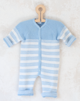 Knitted overalls in light blue and white | 6-9 months