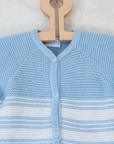 Knitted overalls in light blue and white | 6-9 months