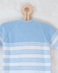 Knitted overalls in light blue and white | 6-9 months
