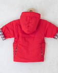 מעיל פוך אדום עם משבצות מבית איב סאן לורן | 3-9 חודשים