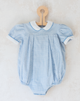 רומפר משובץ בתכלת ולבן | 12-18 חודשים