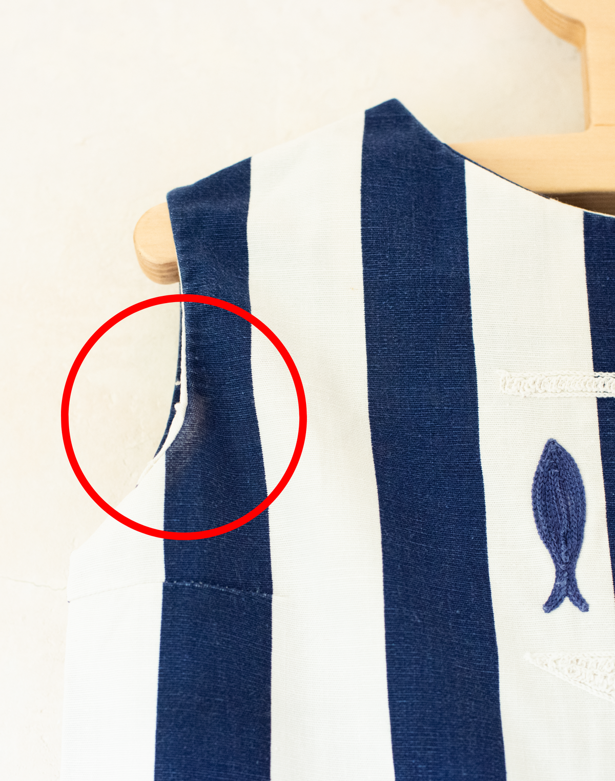 Striped dress with embroidered fish | From the 60s in France | 4-5 years