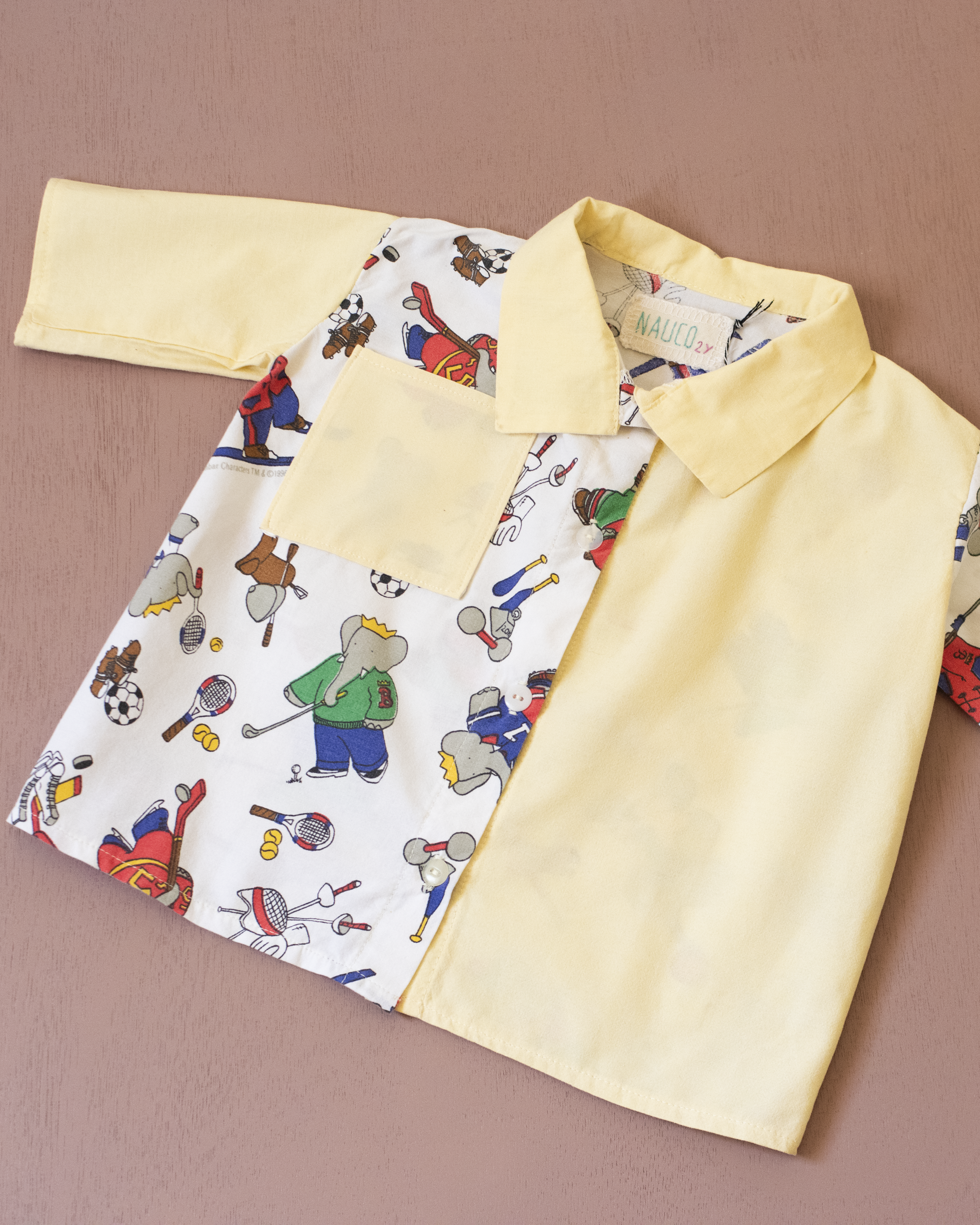 Upcycled shirt with Babar the King | 2-3 years