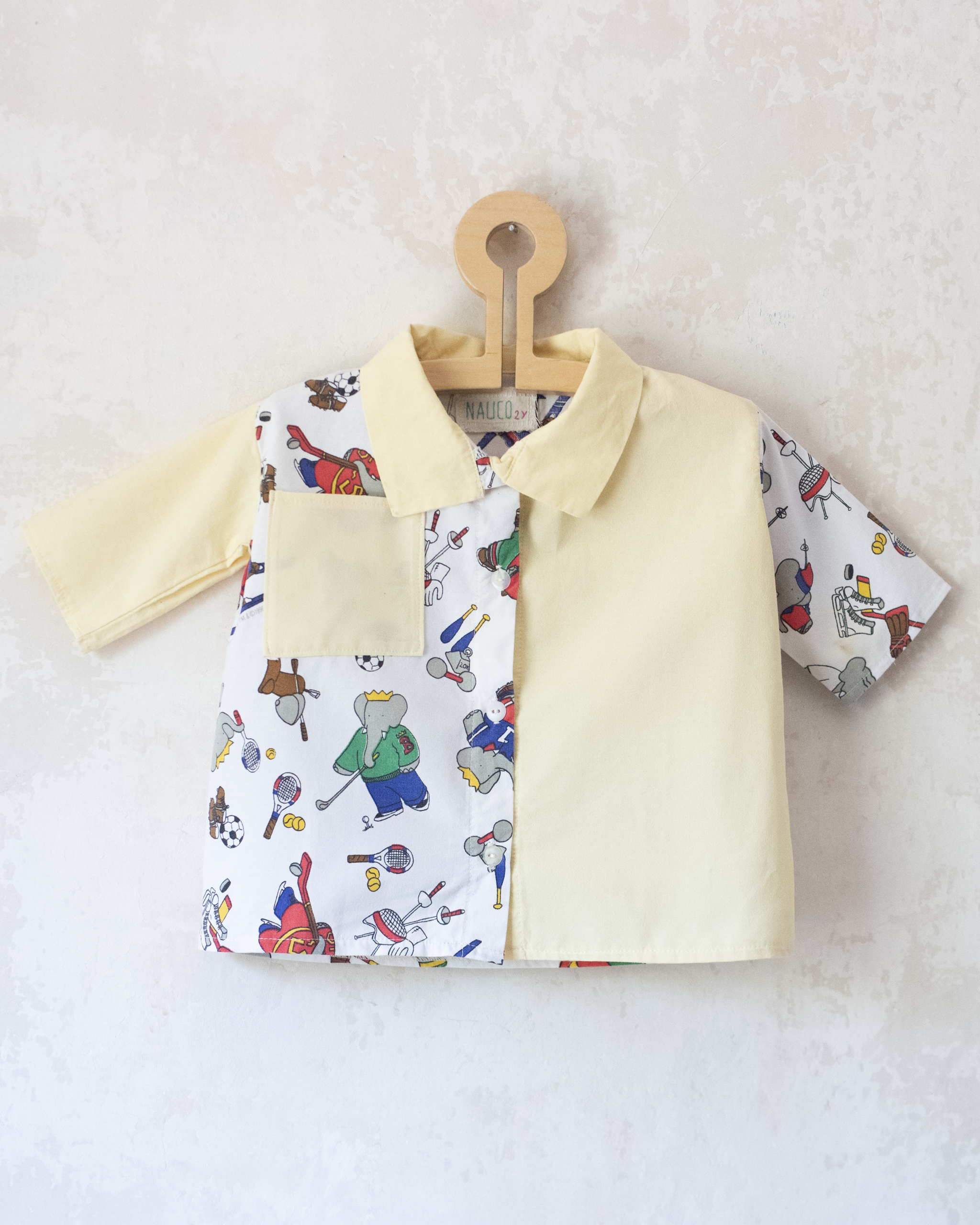 Upcycled shirt with Babar the King | 2-3 years