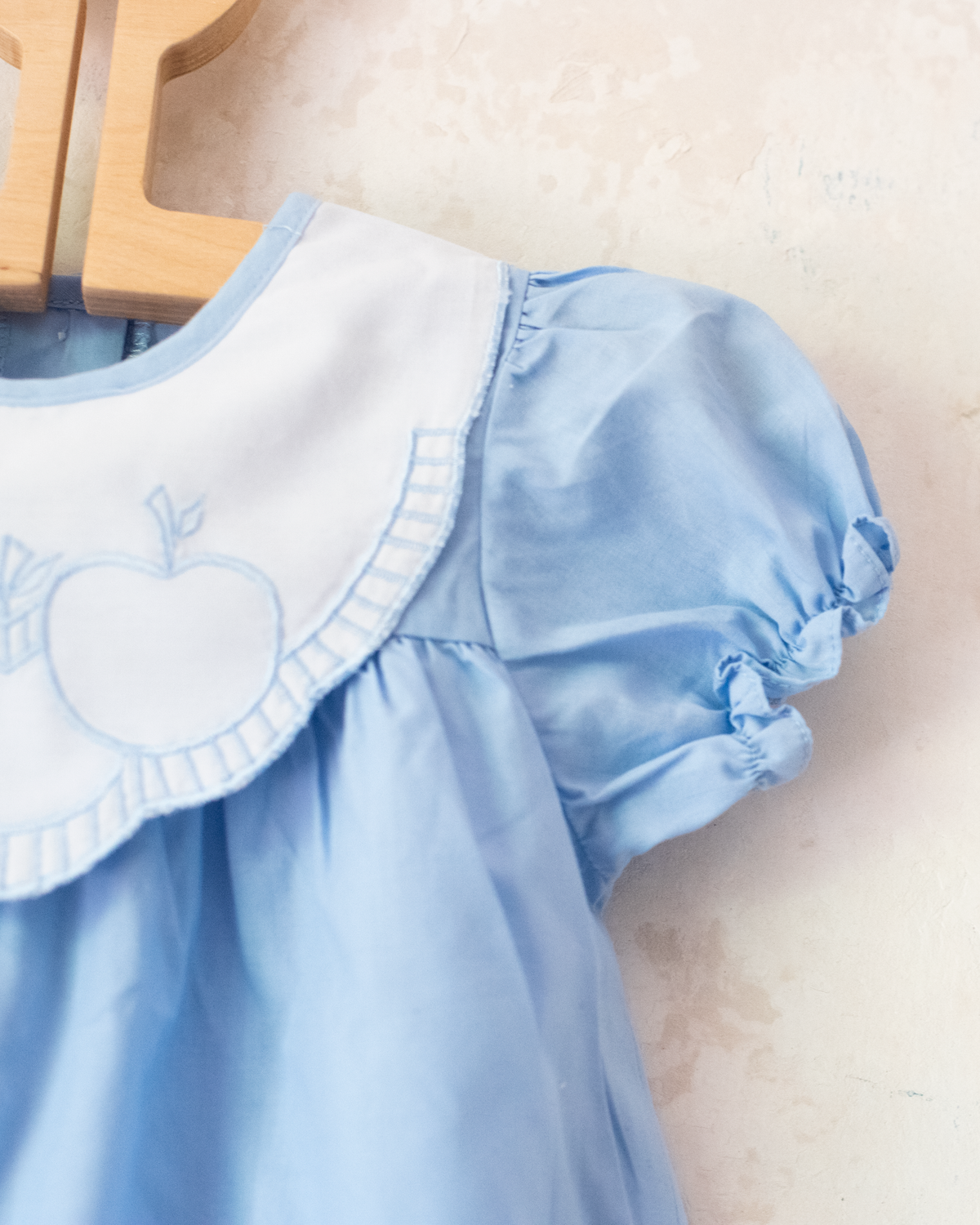 Light blue overalls with embroidered apples | 3-6 months