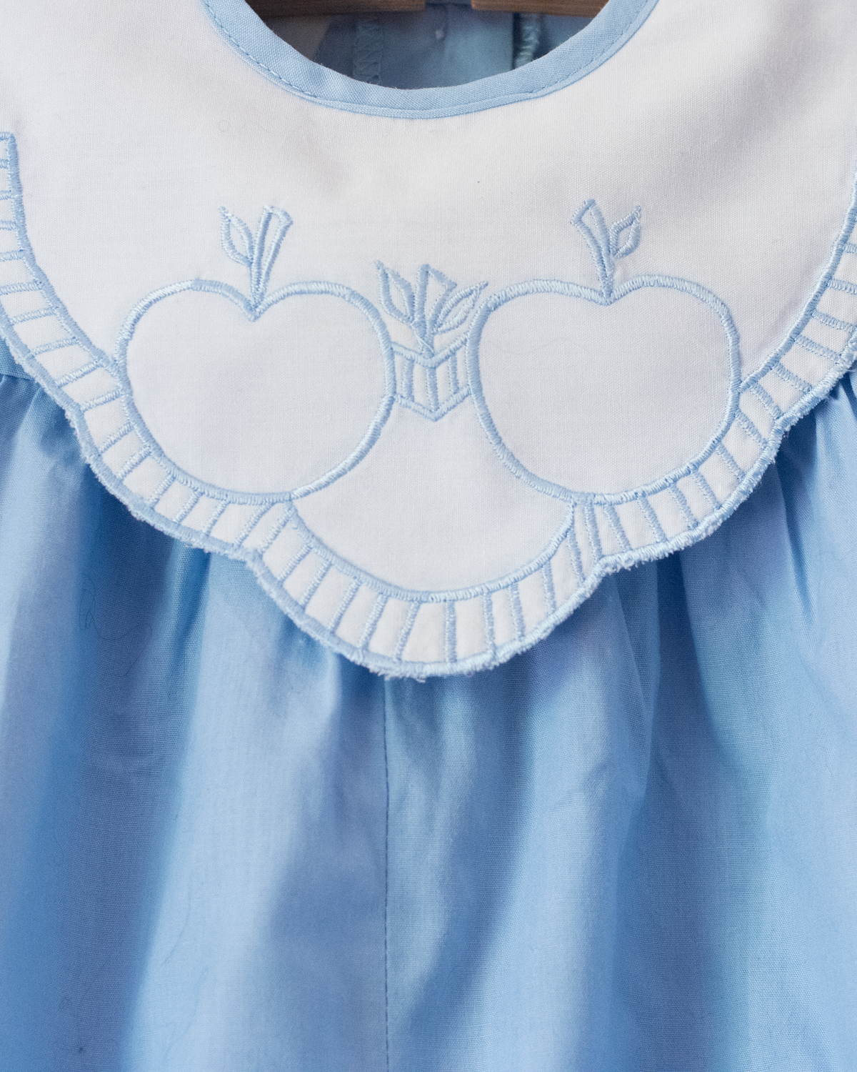 Light blue overalls with embroidered apples | 3-6 months