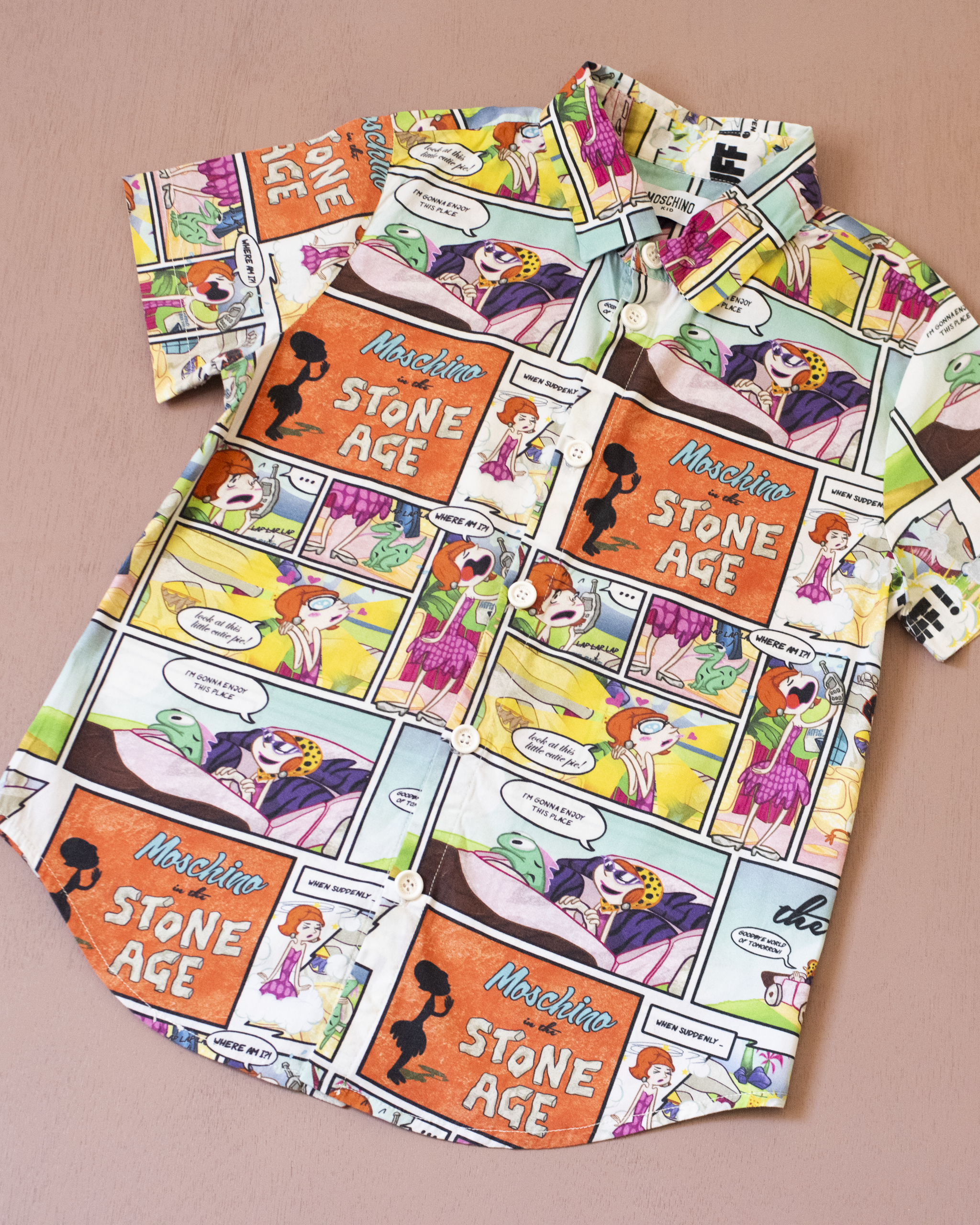 Button-down shirt with Flintstones comic prints | By Moschino | 6-7 years
