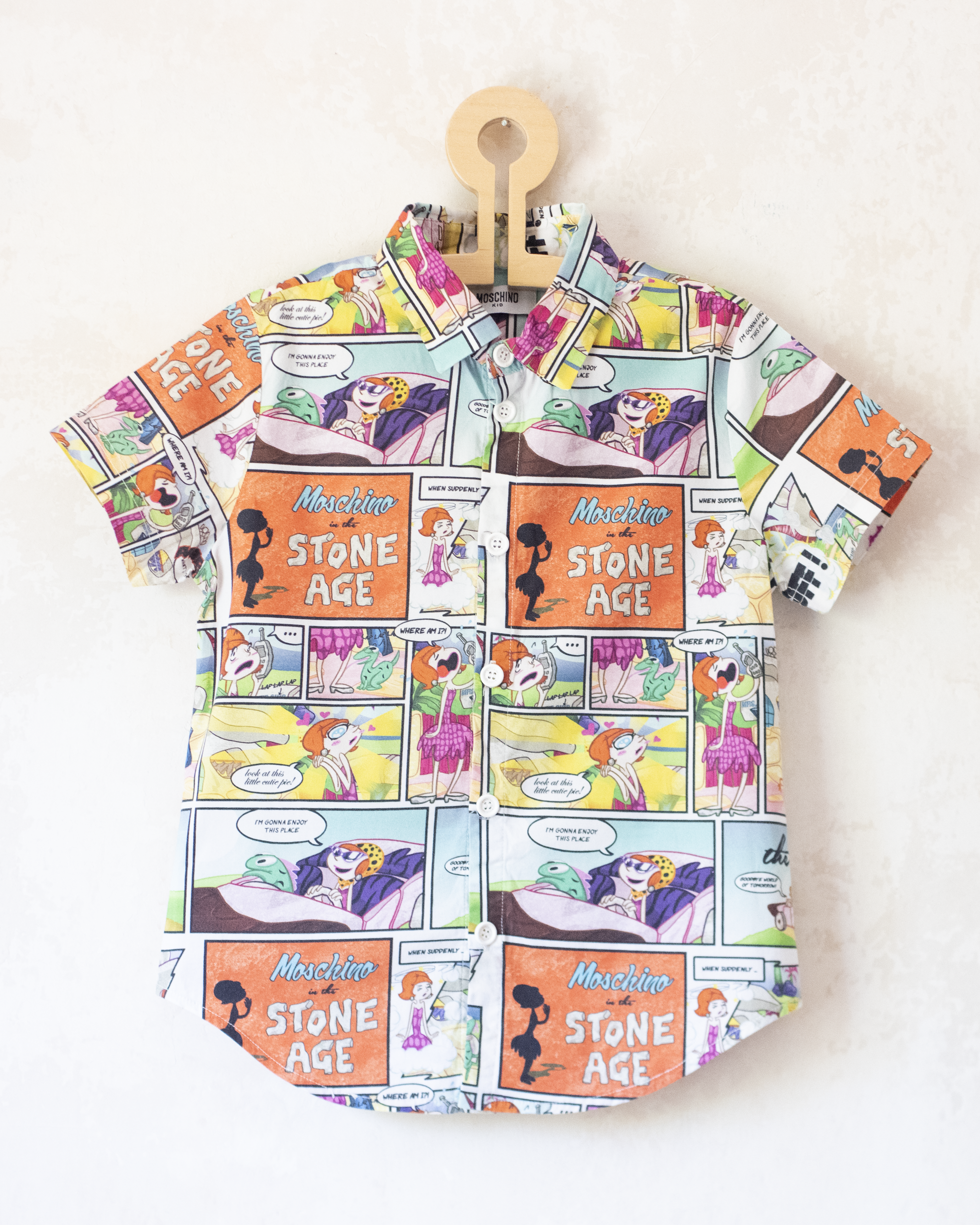 Button-down shirt with Flintstones comic prints | By Moschino | 6-7 years
