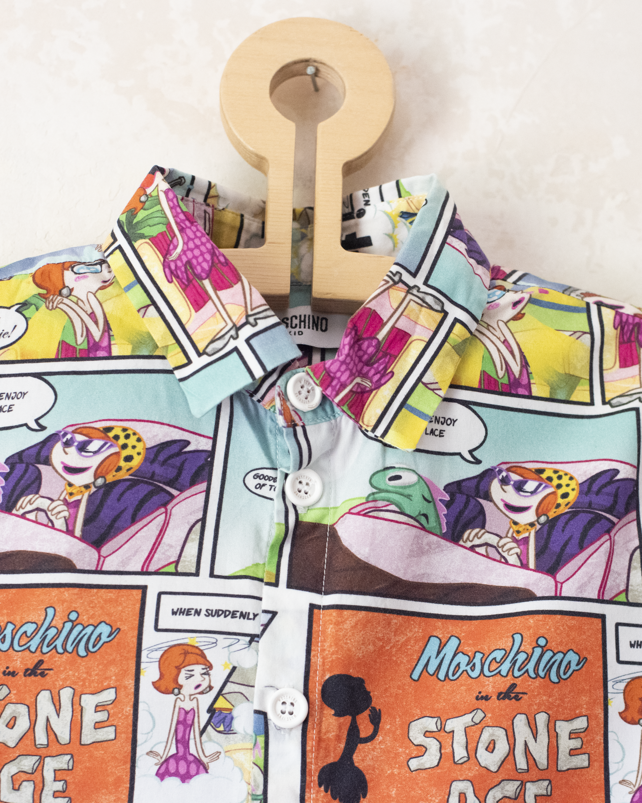 Button-down shirt with Flintstones comic prints | By Moschino | 6-7 years