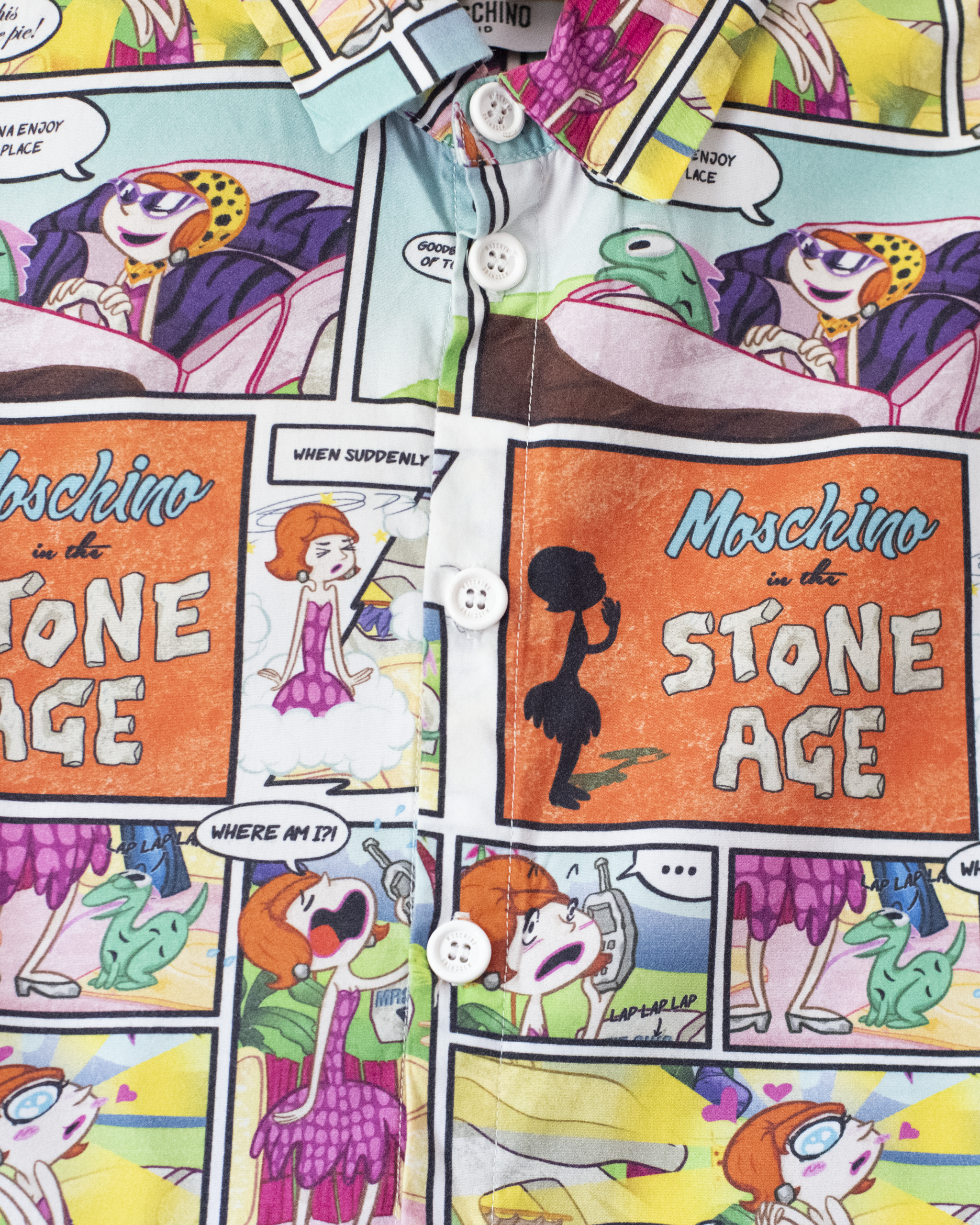 Button-down shirt with Flintstones comic prints | By Moschino | 6-7 years