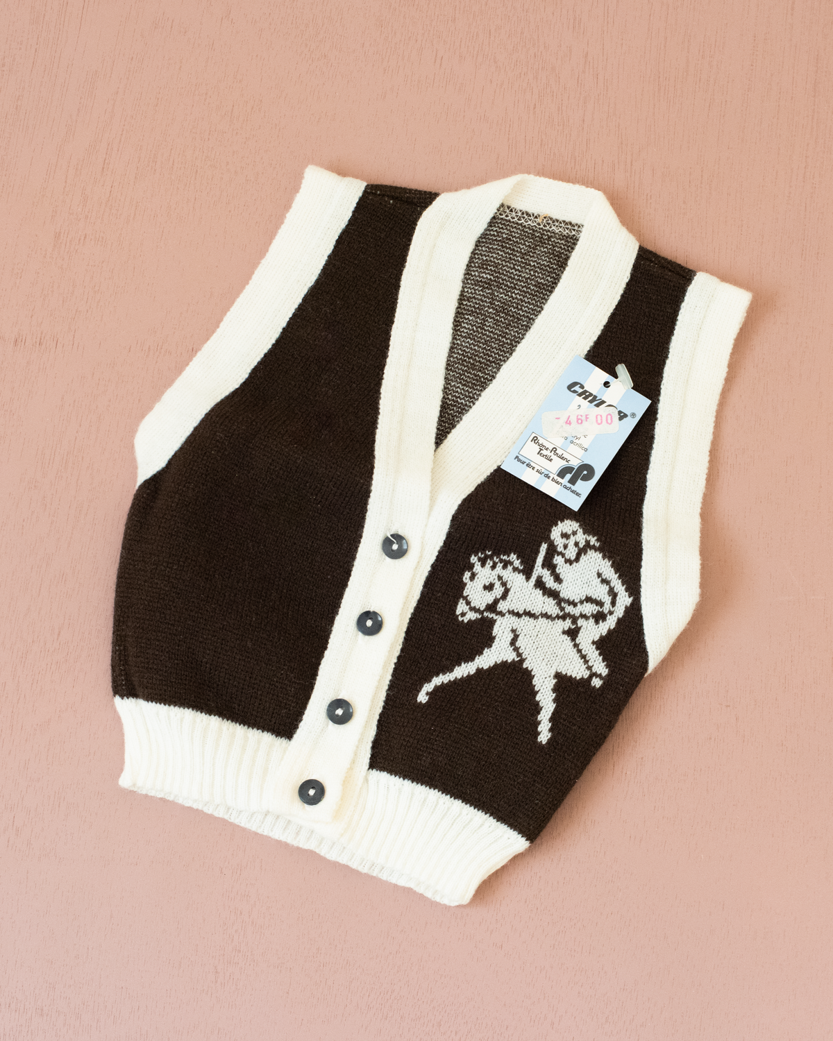 Brown vest with horse and rider | Deadstock from the 70s | 0-3 months