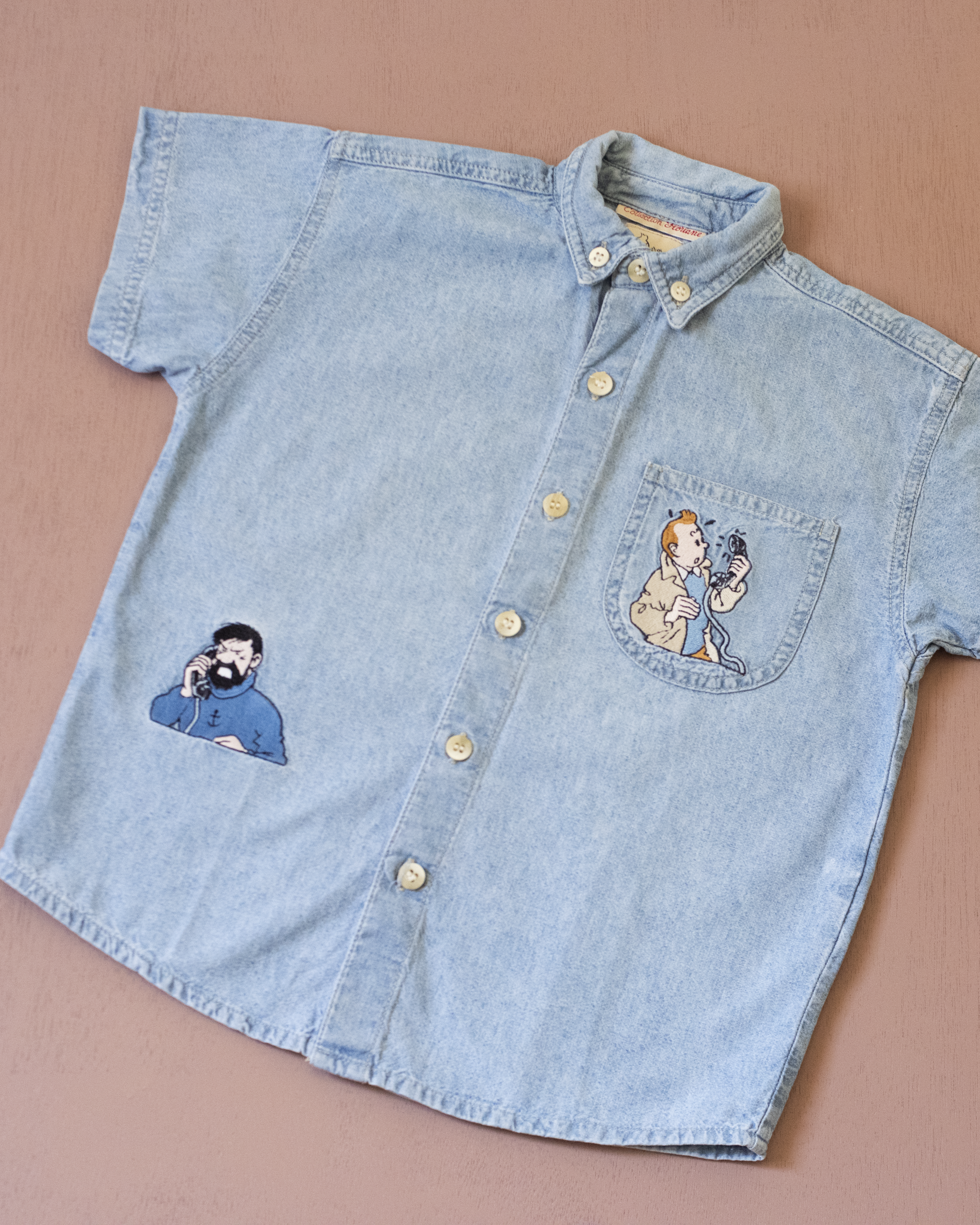 Tintin embroidered button-up denim shirt | 6-7 years