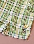 Green checkered overall with a Babar the Elephant embroidery in a parachute | 18-24 months