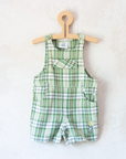Green checkered overall with a Babar the Elephant embroidery in a parachute | 18-24 months