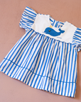 Striped dress with embroidered whale | 12-18 months