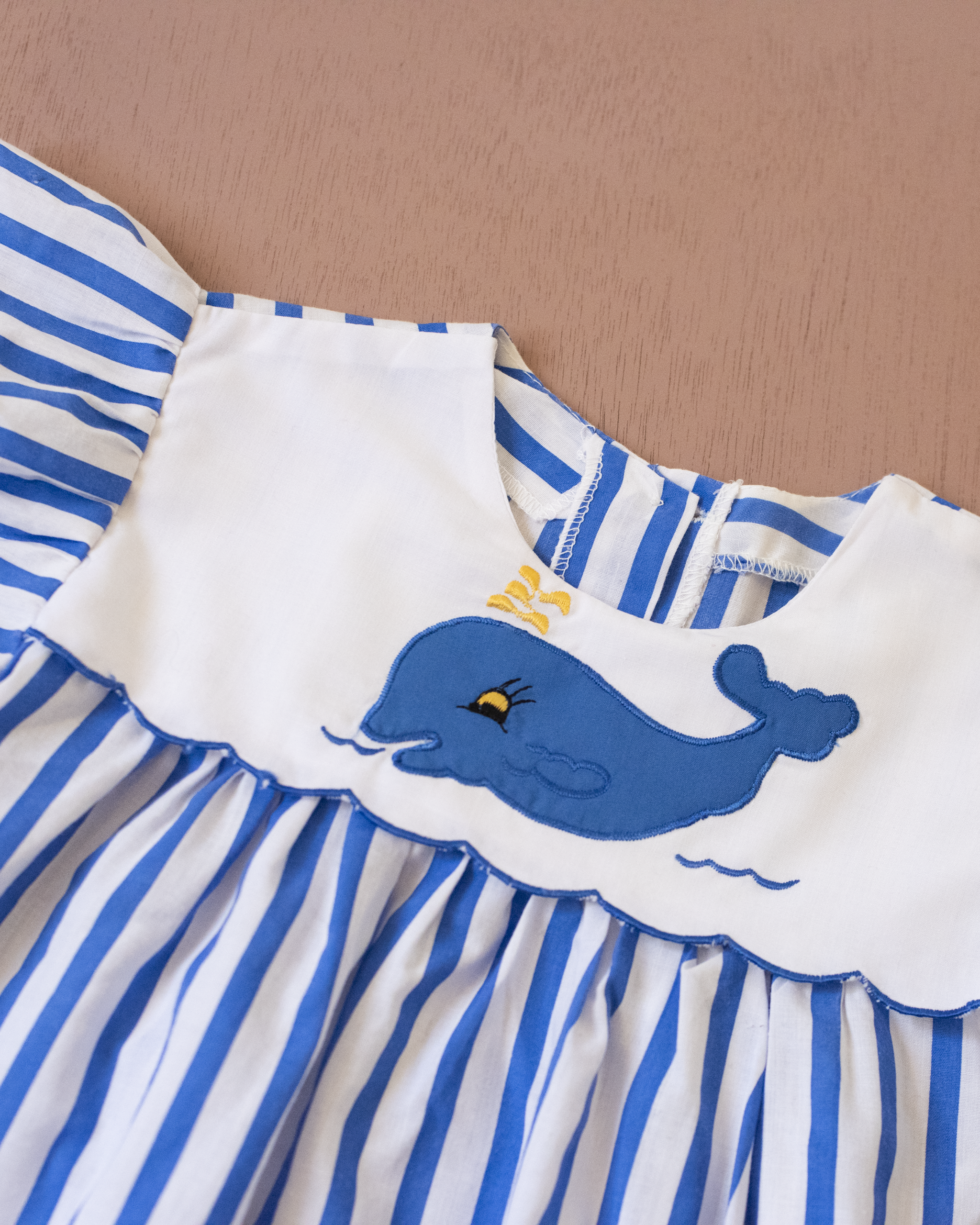 Striped dress with embroidered whale | 12-18 months