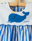 Striped dress with embroidered whale | 12-18 months