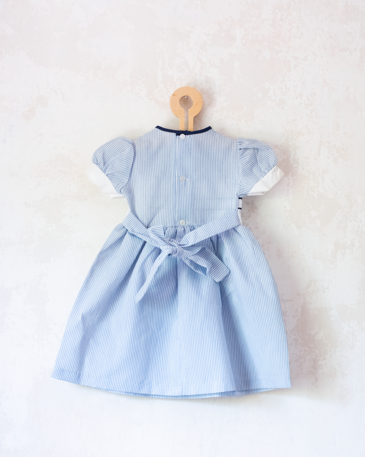 Light blue and white striped dress with buttons | Spanish dead stock | 2-3 years