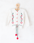 קרדיגן צמר לבן עם לבבות ופונפונים | 2-3 שנים