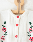 קרדיגן צמר לבן עם לבבות ופונפונים | 2-3 שנים