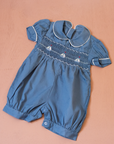 Blue embroidered sailboat romper | French deadstock | 9-12 months