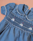 Blue embroidered sailboat romper | French deadstock | 9-12 months